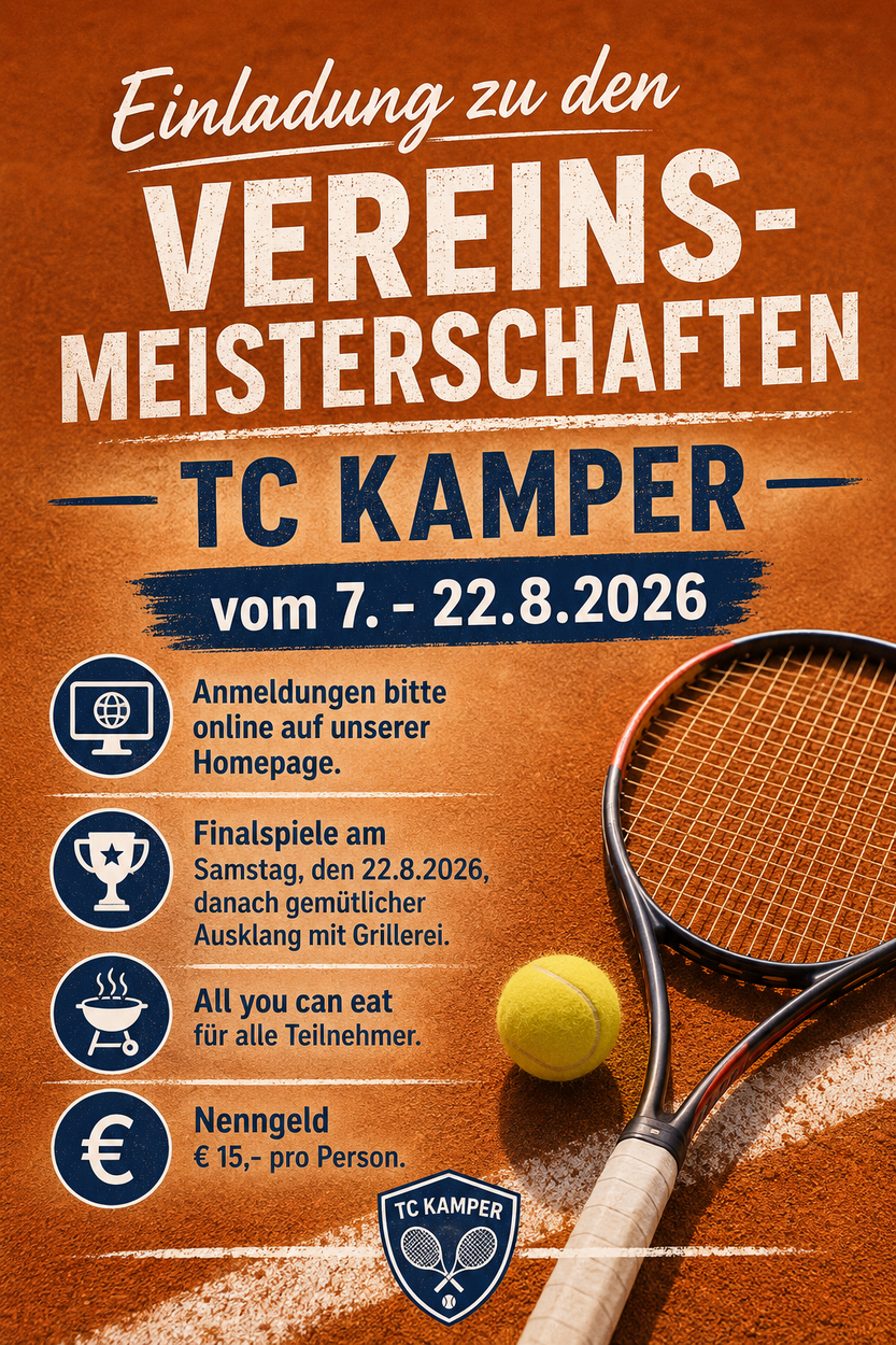 Einladung zu den Vereinsmeisterschaften - 7.8. - 22.8.2026